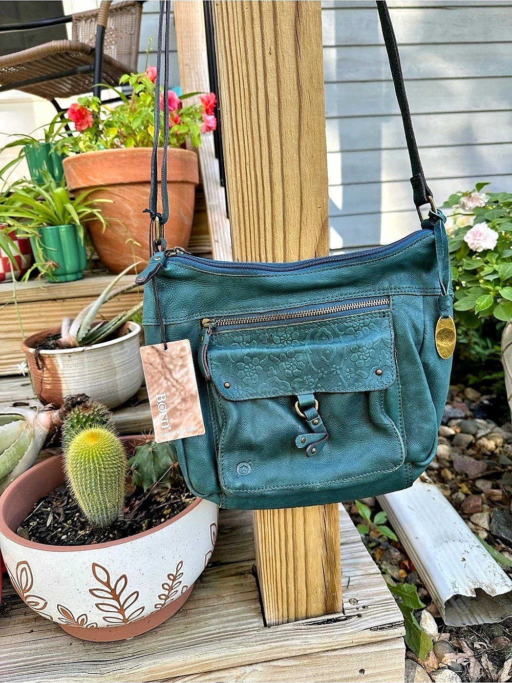 Born Teal Leather Crossbody Bag NWT